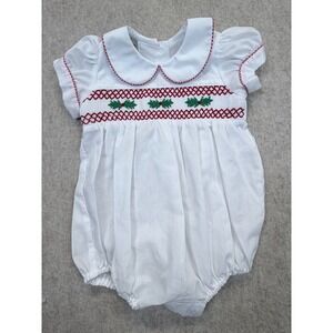 Marco & Lizzy Bubble Romper Unisex 6M White Smocked Holly Christmas Traditional